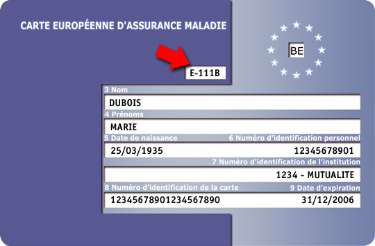 Carte Européenne d'assurance maladie E111B