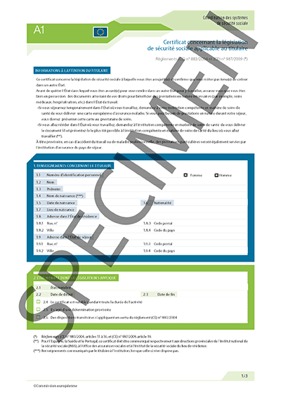 formulaire A1 (specimen)